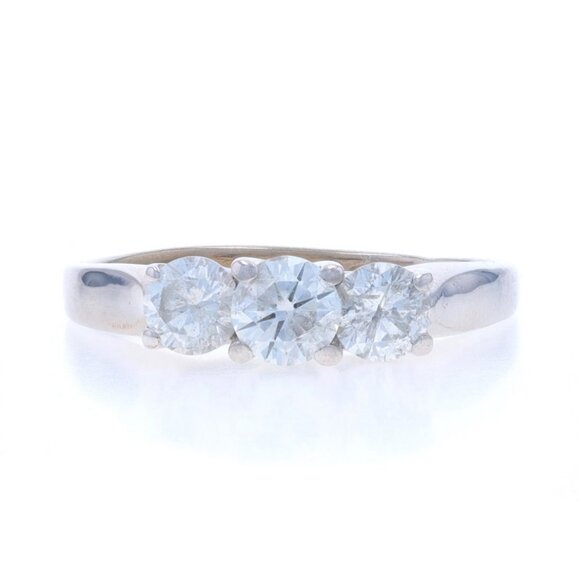 White Gold Diamond Three-Stone Engagement Ring - 14k Round 1.10ctw Trellis